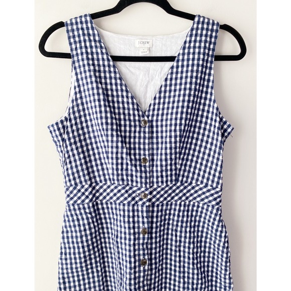 J Crew Womens‎ Gingham Cotton Dress 6 Navy Sleeveless Button Front A Line Fall - Picture 4 of 13